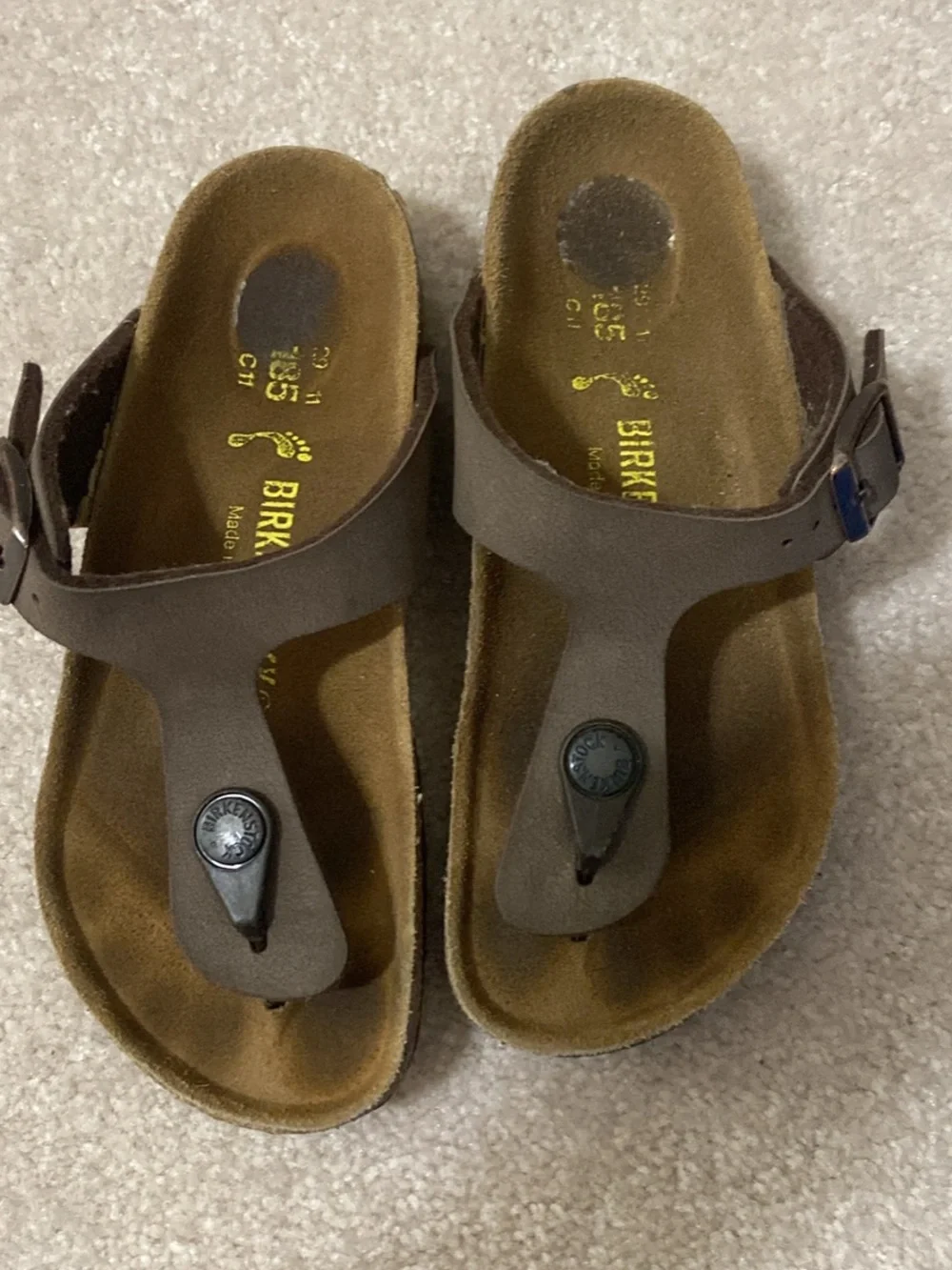 Birkenstock Brown Kids Thong Sandals with Buckle Accent